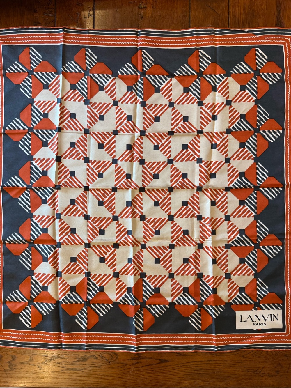 Vintage Lanvin Paris 100% Silk Geometric Scarf Made in France